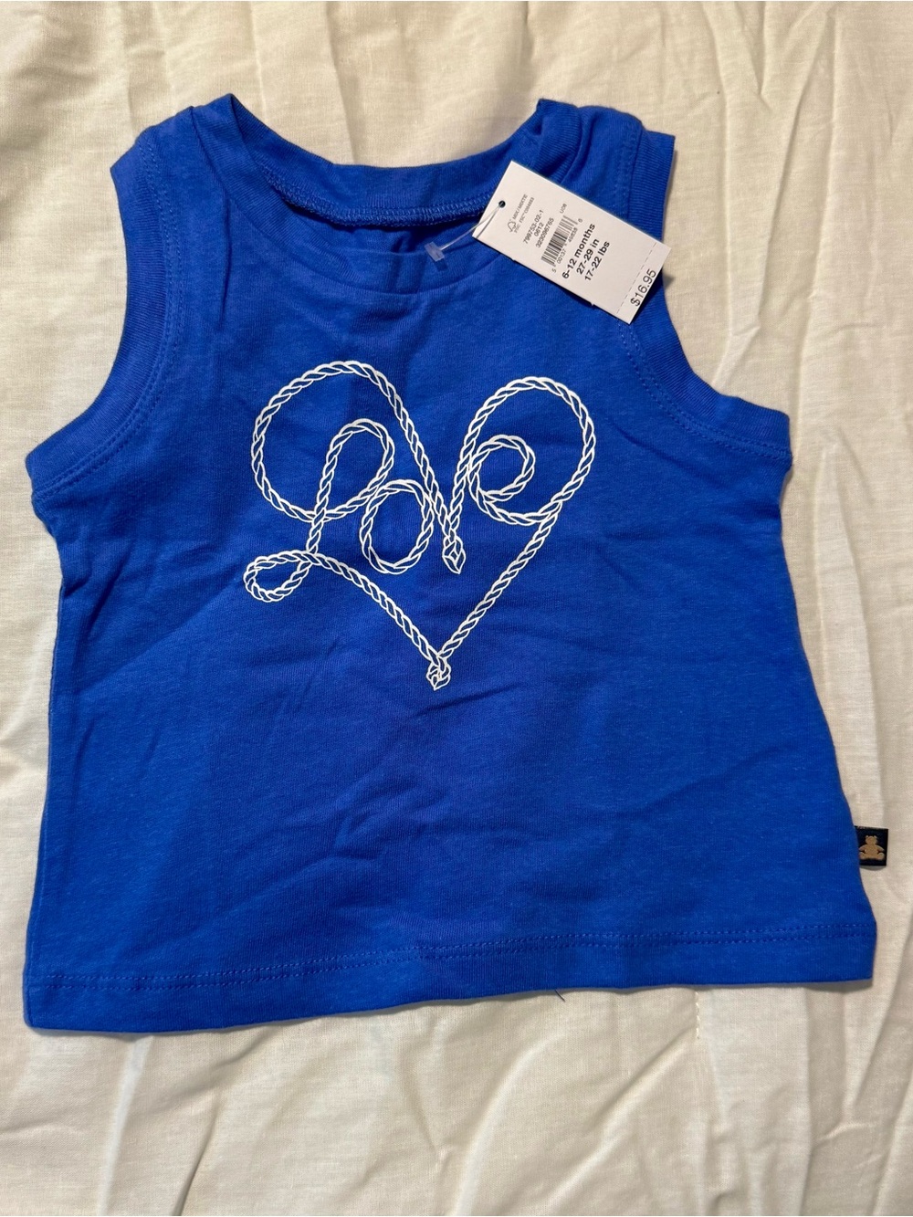 NWT Baby Gap Limited Edition Blue Tank Top with Heart 'Love' Rope Graphic 6-12m